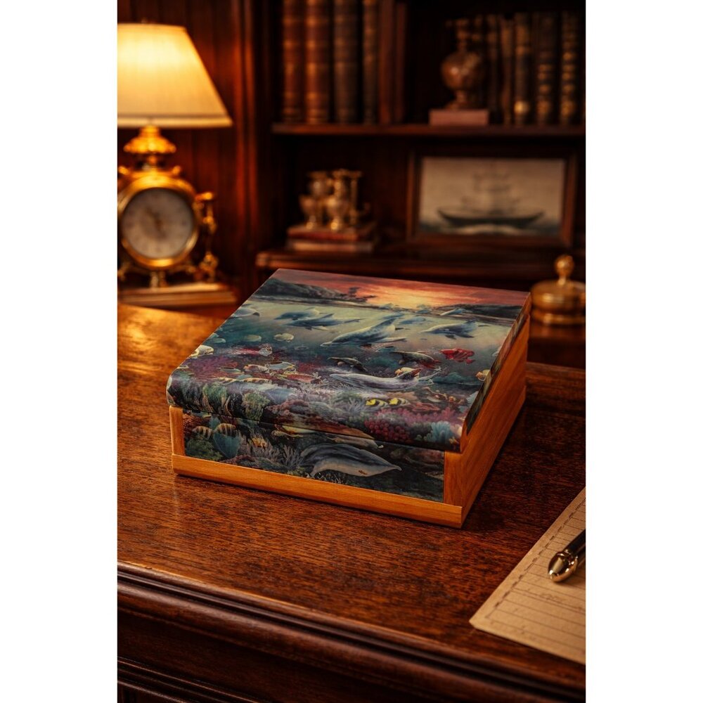 Vintage Cedar Dolphin Reef Wooden Keepsake Box Panama City Beach Florida Souveni - Picture 6 of 6